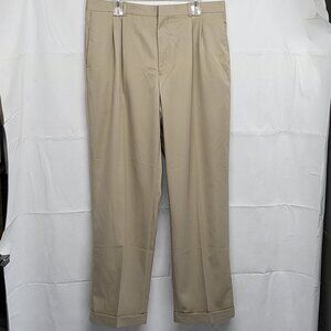 Perry Ellis Portfolio Mens Pants 36 X 32 Straight Leg Pleated Cuffed Hem Beige